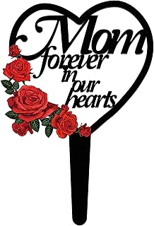 ZPhomeing Grave Decorations for Memorial Cemetery Flower Grave Stake for Loss of Mom Metal Cemetery Memorial Plaques Sympathy Grave Markers Black Decorative Garden Cemetery Stake(Heart Mom)