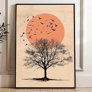 Muaccouioo Minimalist Tree Artwork Mid Century Modern Prints Sunrise Sunset Poster Vintage Tree Picture Retro Sunrise Wall Art Abstract Nature Painting Boho Landscape Wall Art 16x24in No Frame