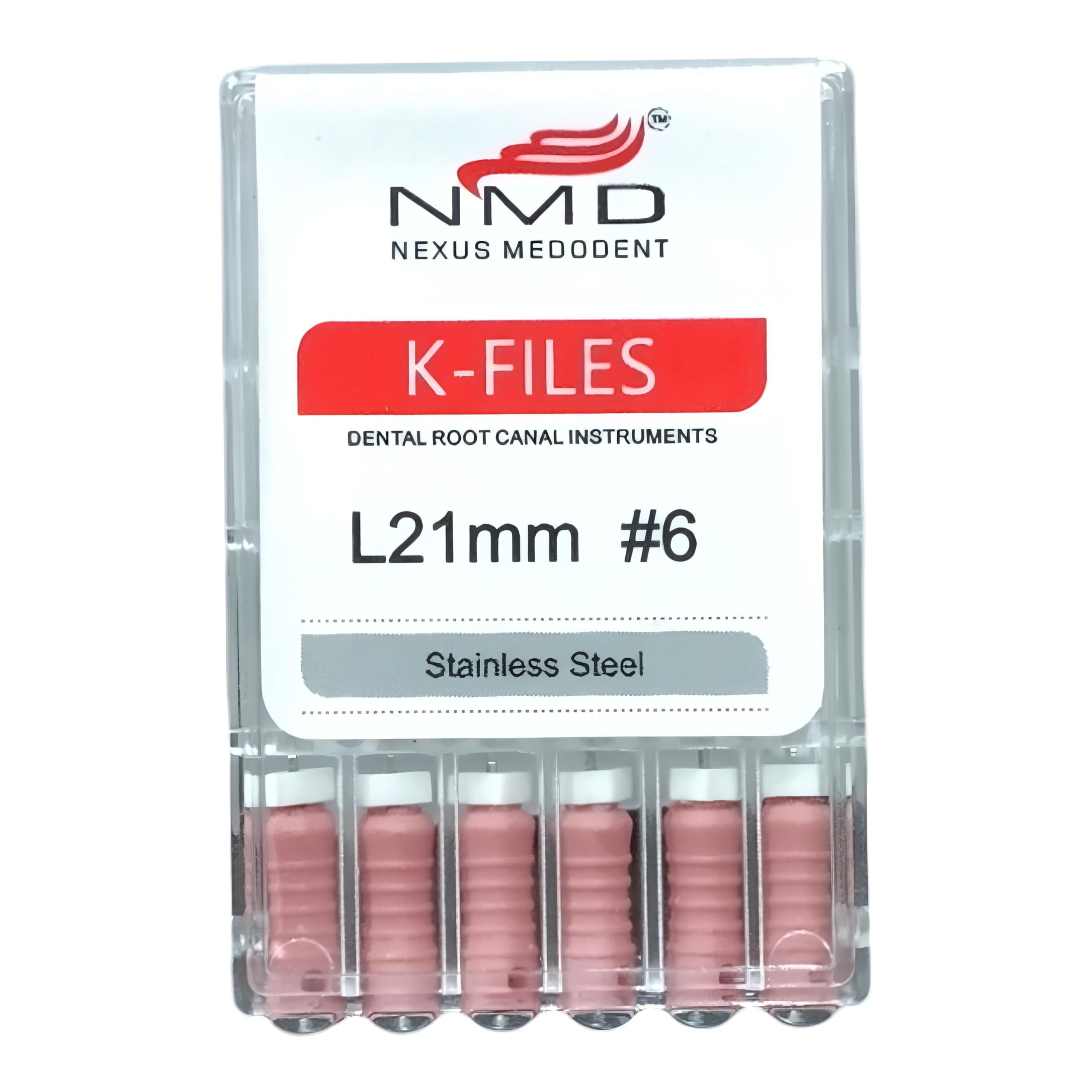 Dental Tool Stainless Steel(S.S)-K-Files (21mm, PINK (#06 NO) (1Pk/6 Pcs)