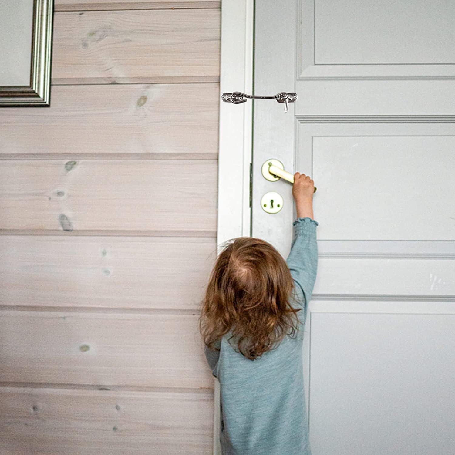 Hook and Eye Latch Gate Bolt Lock,2 PCS Stainless Steel Cabin and Heavy Duty Door for Wooden Gates Window Brace Catch Holder Button(8 INCH)