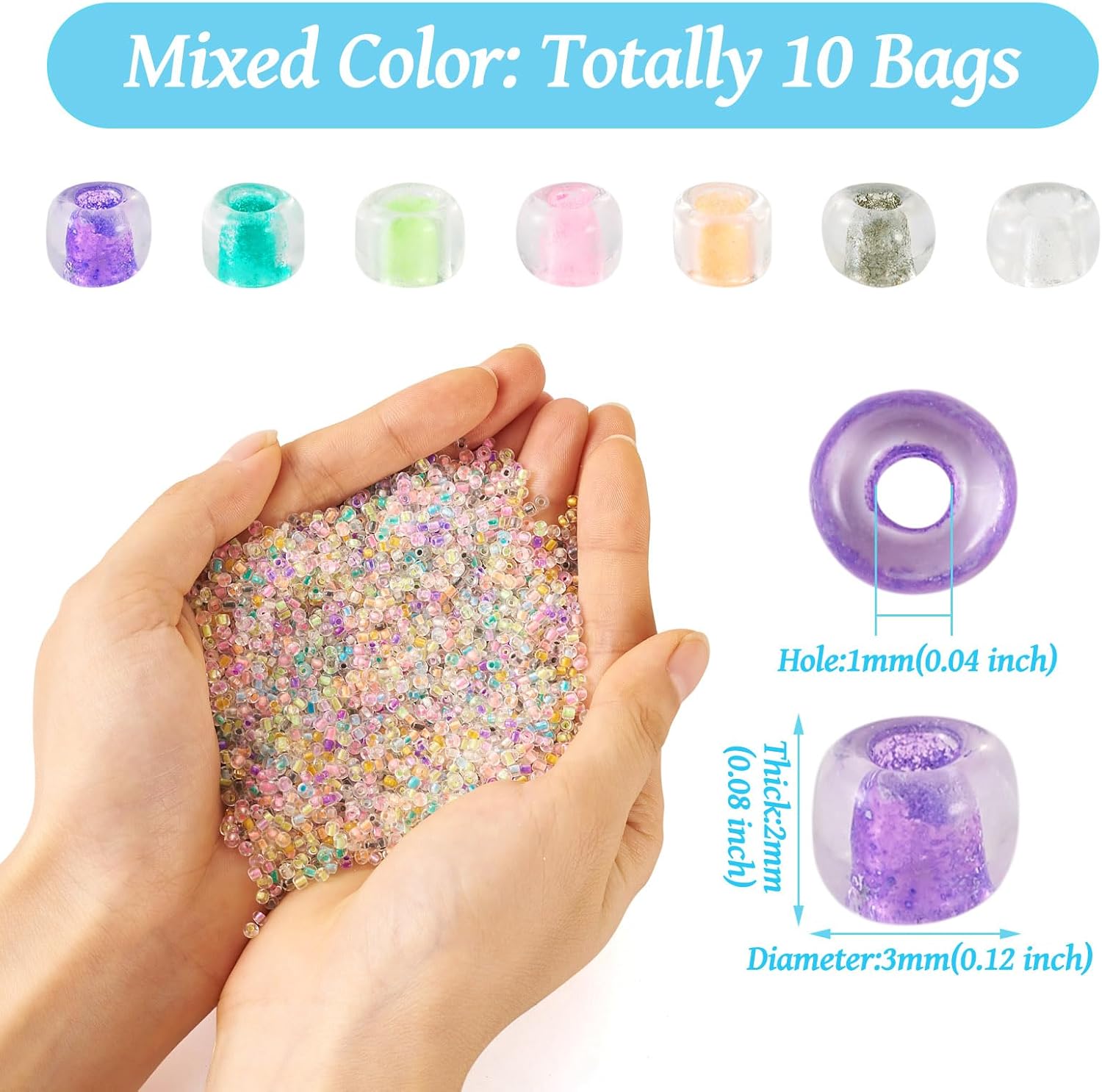 Craftdady 3x2mm Glow in The Dark Round Seed Beads 8/0 Luminous Small Rondelle Pony Beads Random Color Bulk for Crafts DIY Friendship Bracelets Jewelry Making Supplies - Image 2