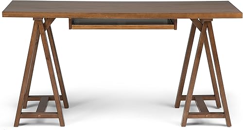 Miniatura 172 de SIMPLIHOME Sawhorse - Mesita de noche de madera maciza de 24 pulgadas de ancho, moderna, industrial, color gris envejecido, para sala de estar y