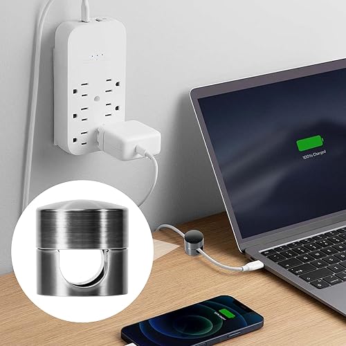 Miniatura 111 de 3 juegos de soportes de cargador para cables, soportes de anclaje de cable ajustables plateados, clips de cable de metal adhesivos, organizadores de