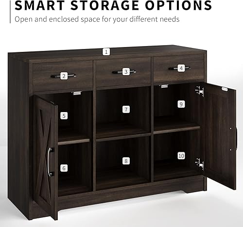 Miniatura 7 de HOSTACK Moderno gabinete de buffet de granja con almacenamiento puertas de granero aparador gabinete de almacenamiento de buffet con cajones y