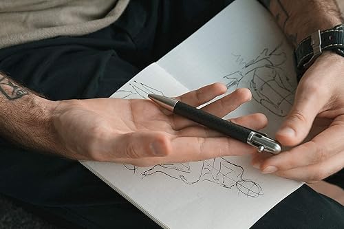 Miniatura 7 de BASTION Bolígrafos Bolt-Action con 2 cartuchos de tinta negros adicionales, fibra de carbono, acero inoxidable, juego de regalo combinado, bolígrafo