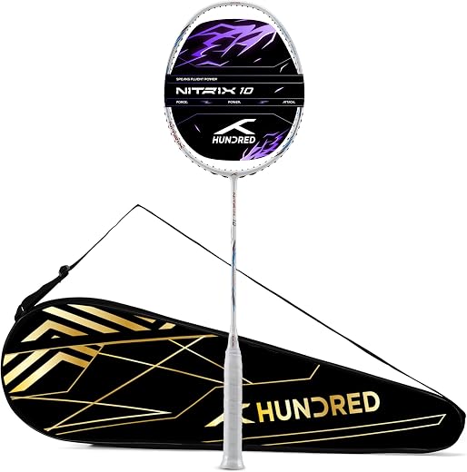 Hundred Nitrix 10 Badminton Racket (Unstrung) | Carbon Fiber Frame | Head-Heavy Attacking Racket | Flexible Shaft for Powe...