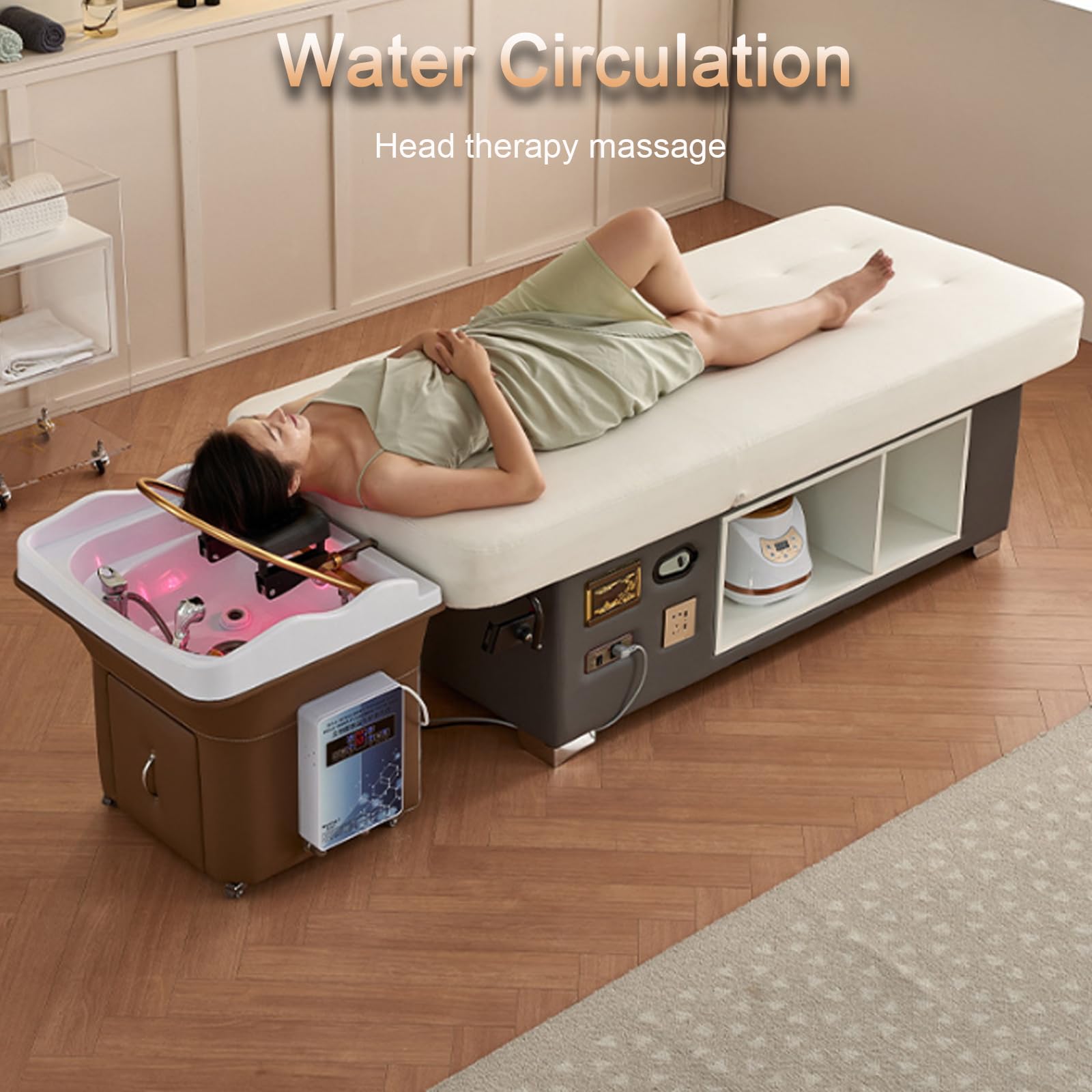 Unidad termostática portátil de lavado de cabello con lavabo móvil sobre ruedas para mayor comodidad en el cuidado de la cabeza, spa y terapia
