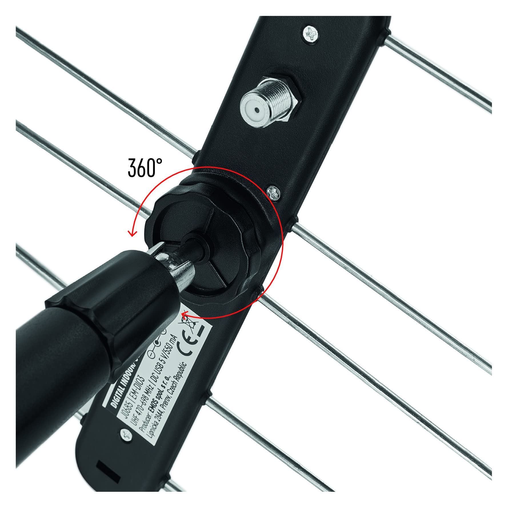 EMOS DVB-T2 J0685 Antenna TV digitale universale per interni ed esterni con filtro 5G e amplificatore per HDTV/ricevitore con qualità del segnale Full HD, 0-80 km di trasmettitore