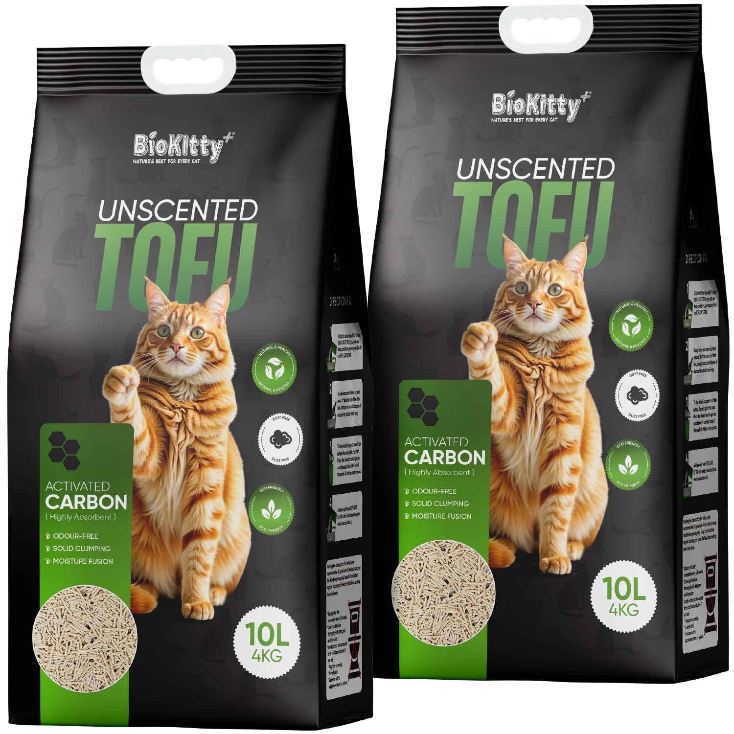 Tofu Clumping Cat Litter 10L - Unscented, Eco-Friendly, Natural & Dust-Free - Biodegradable, Non-Toxic, Ultra Absorbent Flushable Cat Litter for Kittens & Adult Cats (Pack of 2, Unscented)