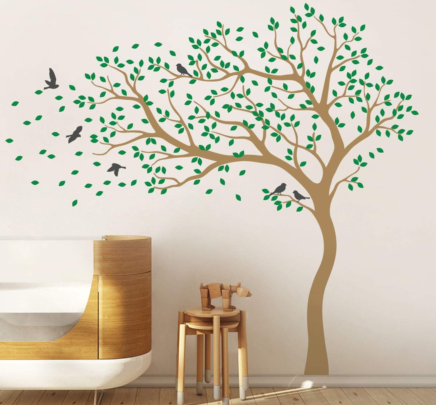 Large Tree Wall Decals Nursery Stickers with Birds Tree in Wind ...