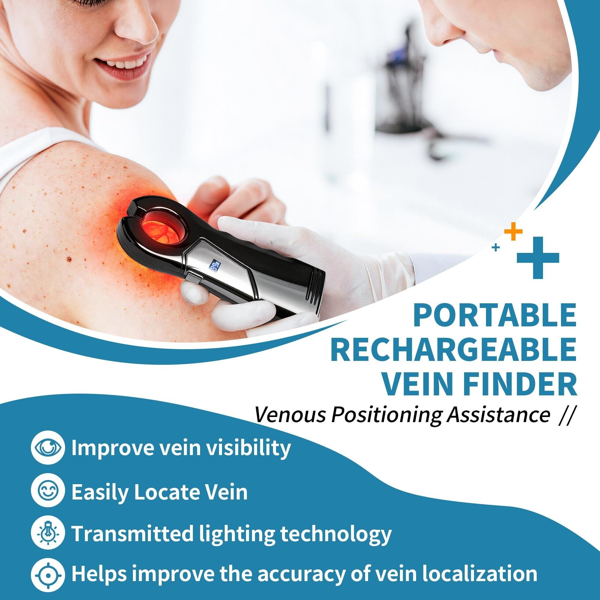 Détecteur de veines pour accès IV et phlébotomie, lumière LED rouge portable pour infirmières, luminosité réglable de 1 à 99, visionneuse de veine rechargeable avec affichage numérique, dispositif de