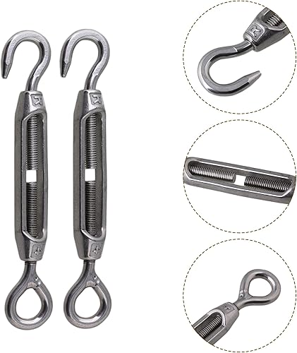 Miniatura 3 de BQLZR M4, Tensor de cable de acero, gancho y ojo, acero inoxidable 304, paquete de 5