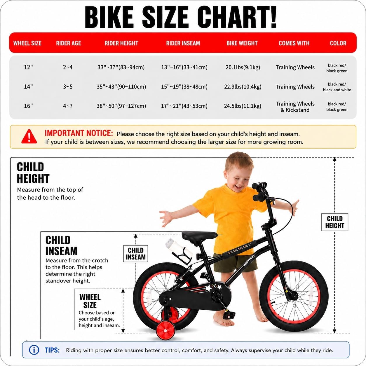 Kids BMX Bike 12 14 16 Inch for Boys Girls, Children's Bicycle with Training Wheels, Adjustable Seat and Steel Frame for Ages 2-7, Bicicleta para Niños, Multiple Colors