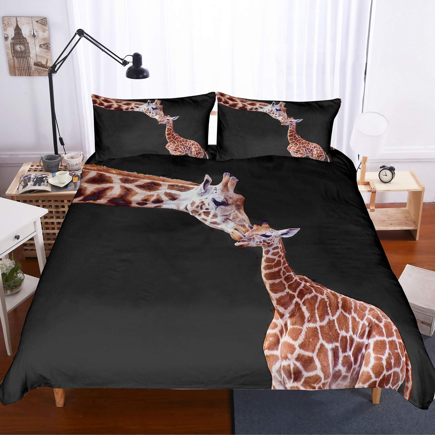 Patatino Mio 3d Animal Bedding Set Queen Giraffe Mom Kissing Giraffe Baby Duvet Cover Set 3 Piece 1 Duvet Cover 2 Pillow Sham For Kids Children Boys Girls No Comforter Black Buy Online