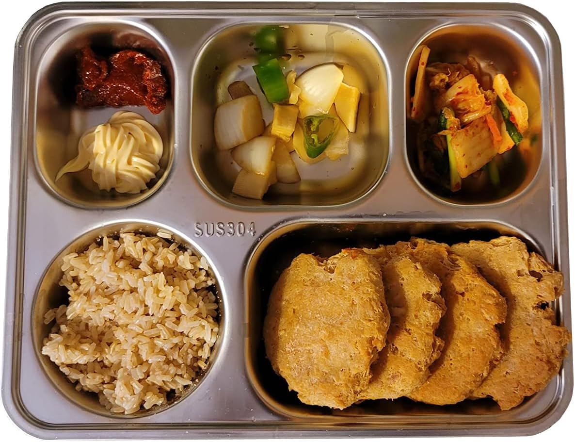 Set of 2 Stainless Steel Rectangular Divided Plates Tray 5 Sections Dinner Plates for Adults - Unbreakable Metal Plate for Campers, and Portion Control Reusable Plate - Image 6