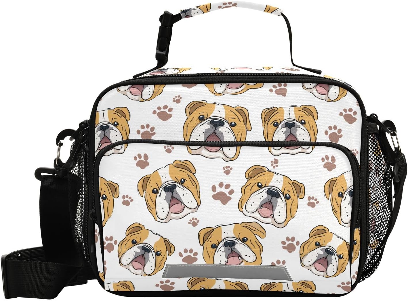 Aslsiy Lunch Bag for Women Dog Paws Insulated Lunch Box English Bulldog Handbag with Adjustable Shoulder Strap for Office Picnic Travel