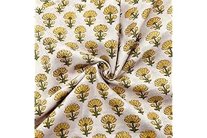 E-Tailor Cotton Fabric India Hand Block Print Floral Fabric Ideal for Dressmaking,...