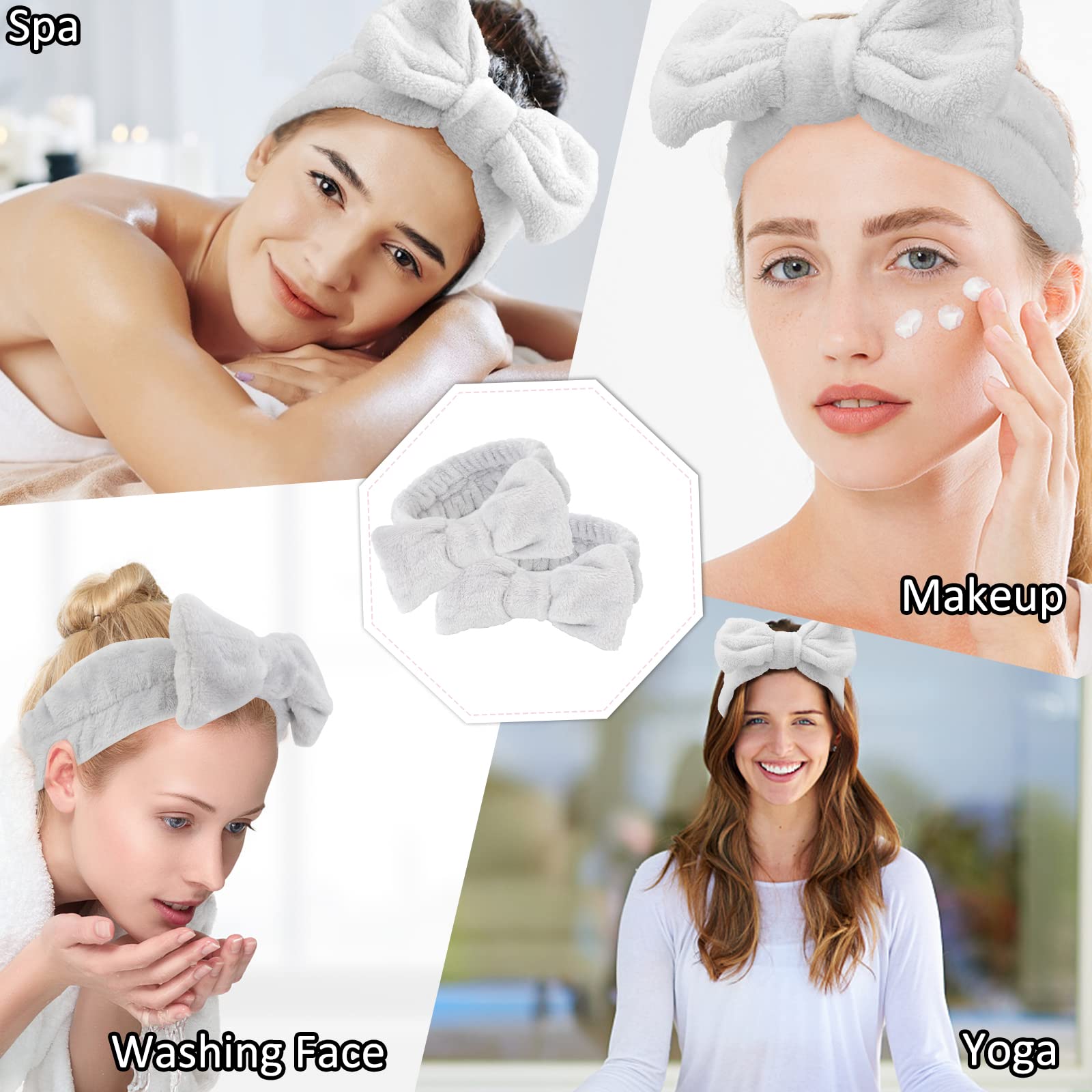 Amazon.com : Casoty 6 Pcs Grey Spa Headband, Bow Hair Band  display picture 2