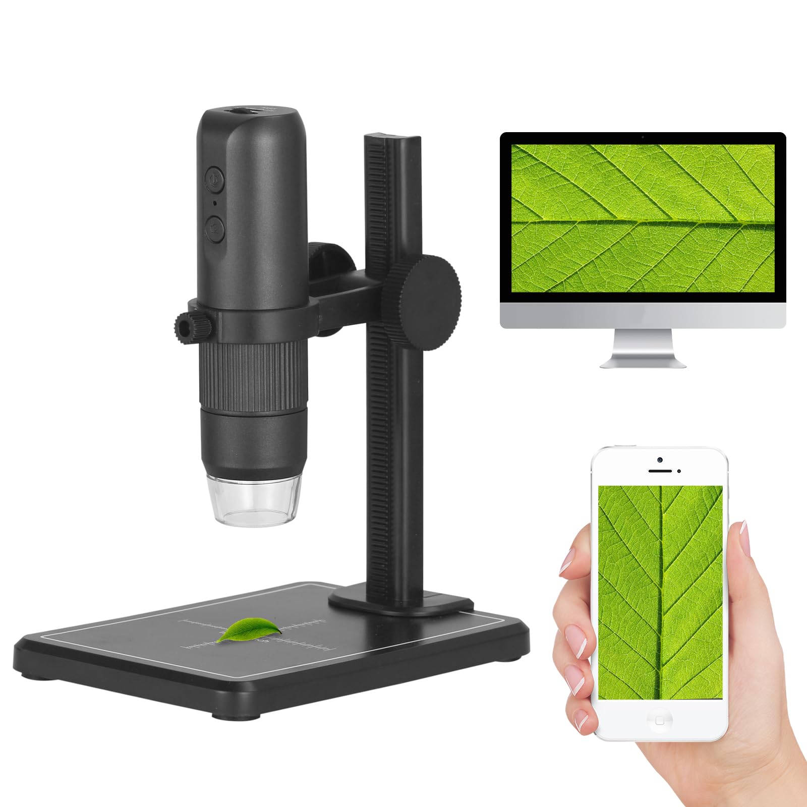 Microscopio WiFi con soporte profesional, CEIEVER WiFi Digital Microscopio Cámara 50-1000X Microscopio Digital USB Microscopio para iPhone Android PC Microscopio Portátil para Adultos y Niños
