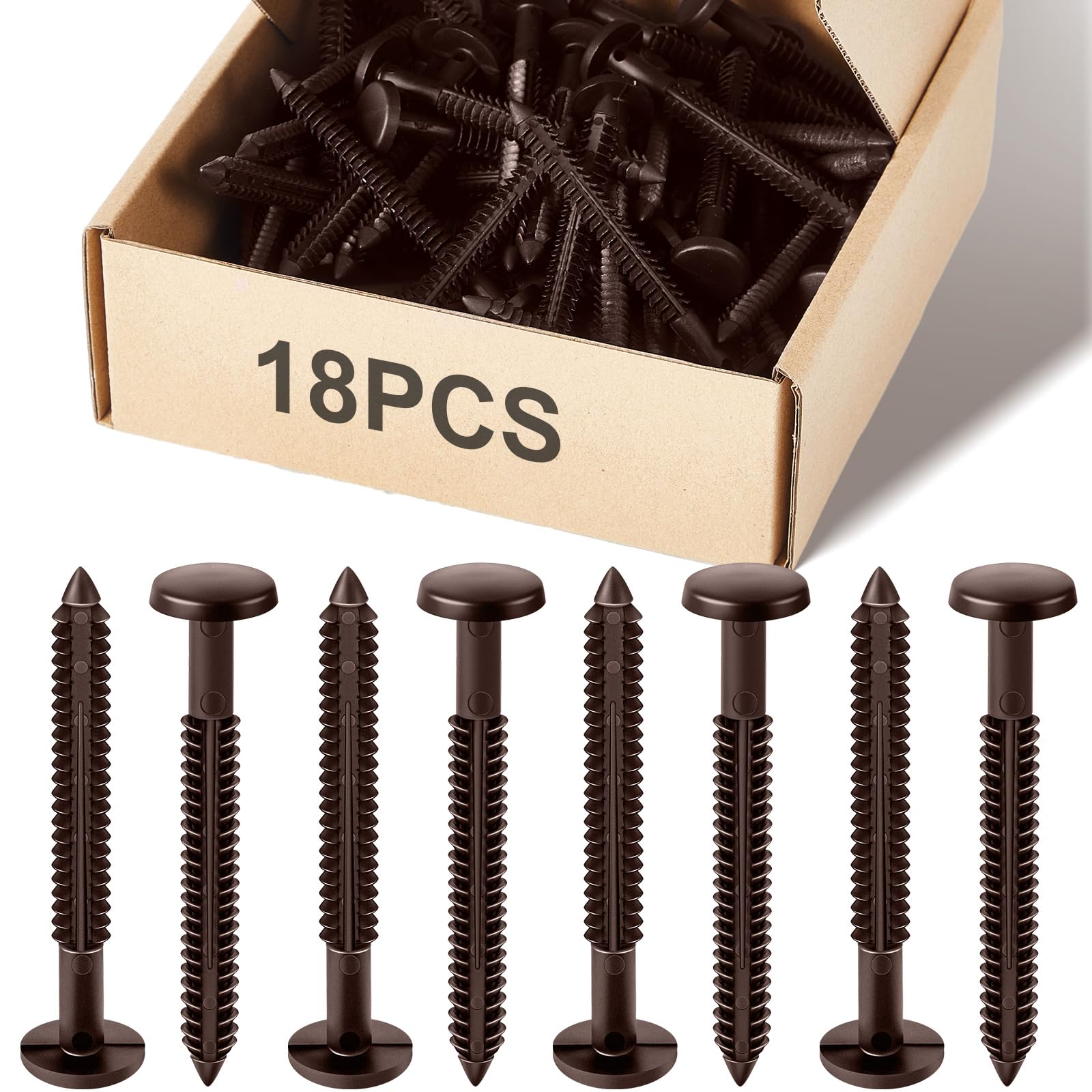 Blulu 18 Pcs 3 Inch Vinyl Shutter Fastener Window Panel Peg Lok Pin Pegs Screws Shutter Spikes Anchor (Federal Brown)