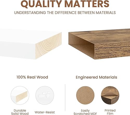 Miniatura 6 de Estantes flotantes para pared, juego de 2 estantes flotantes de madera real, estantes flotantes de 8 pulgadas de profundidad, estante de pared de