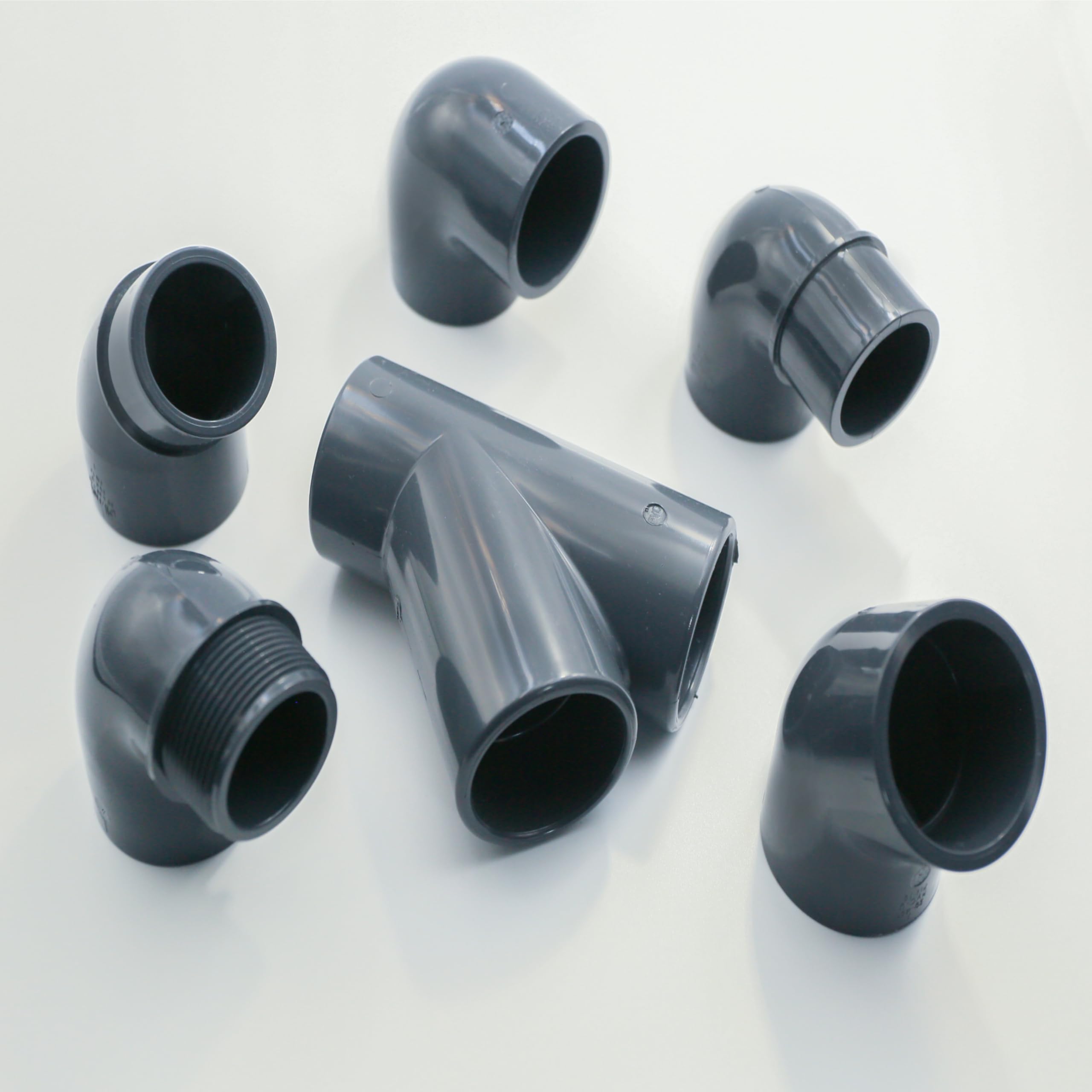 HAF® 10 x złączek z PCW zredukowany kąt 90° z 50 mm x 40/50 mm - łącznik kątowy z szarego PVC U do rur, rur basenowych itp. | Jakość: Made in Europe - Ilość: 10 sztuk