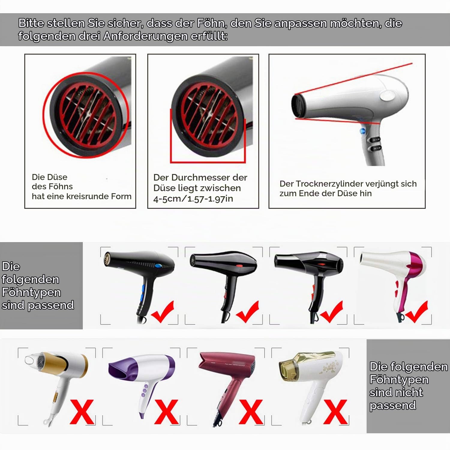 Segbeauty Haardiffusor für lockiges Haar, Verbesserter Diffusor für gewelltes Haar Professioneller Salon-Diffusor-Aufsatz ohne Kräuselung für Föhn mit 1,57 "-1,97" -Düse