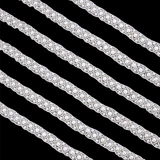 5 Yards Pearl Beaded Trim Pearl Ribbon Bead Lace Border White Edge Ribbon Strips White Sheer Ribbons with Pearls Durable Polyester Sewing Trim for Sewing Bridal Party Clothes Decoration