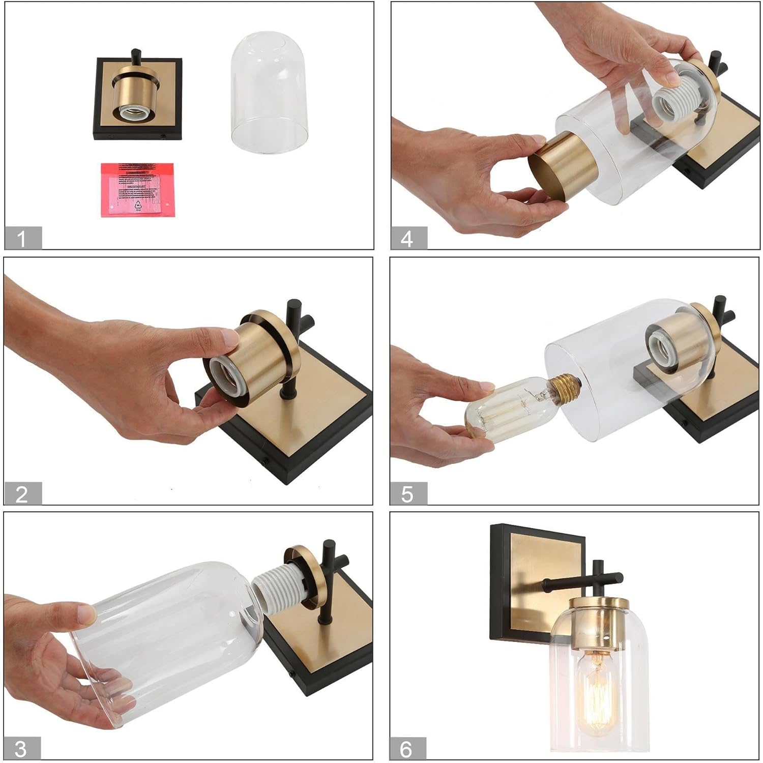 Black Gold Wall Sconces Lighting, 1-Light Modern Wall Mounted Lamp for Bedroom, Glass Vanity Lights for Bathroom