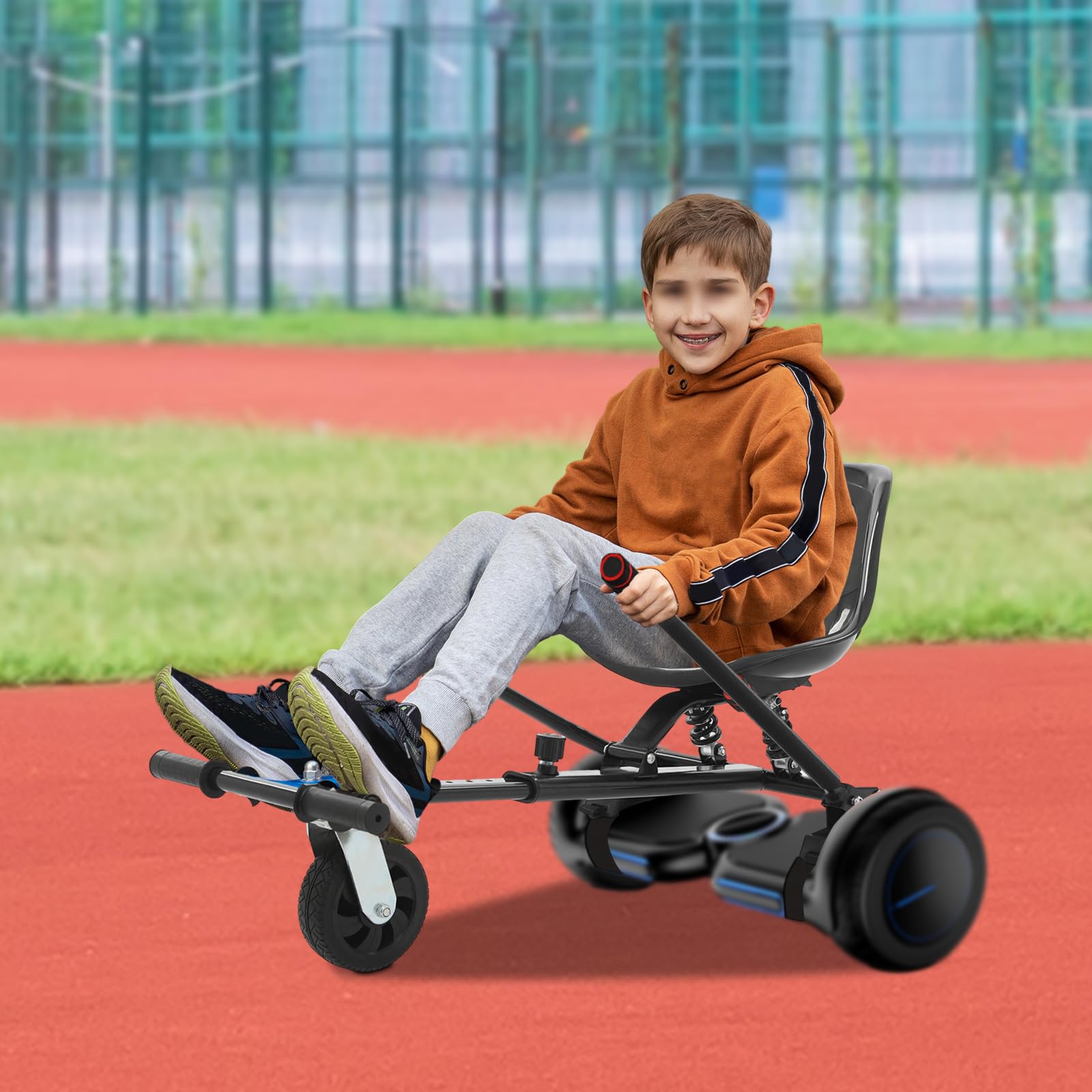 Hoverboard Sitz mit Lenkrad – Hoverboard mit Sitz passend, Verstellbar (70-95 cm),– Passend für 6,5-10 Zoll Hoverboards, Bis 100 kg, Hoverkart für Kinder & Erwachsene (Rot)