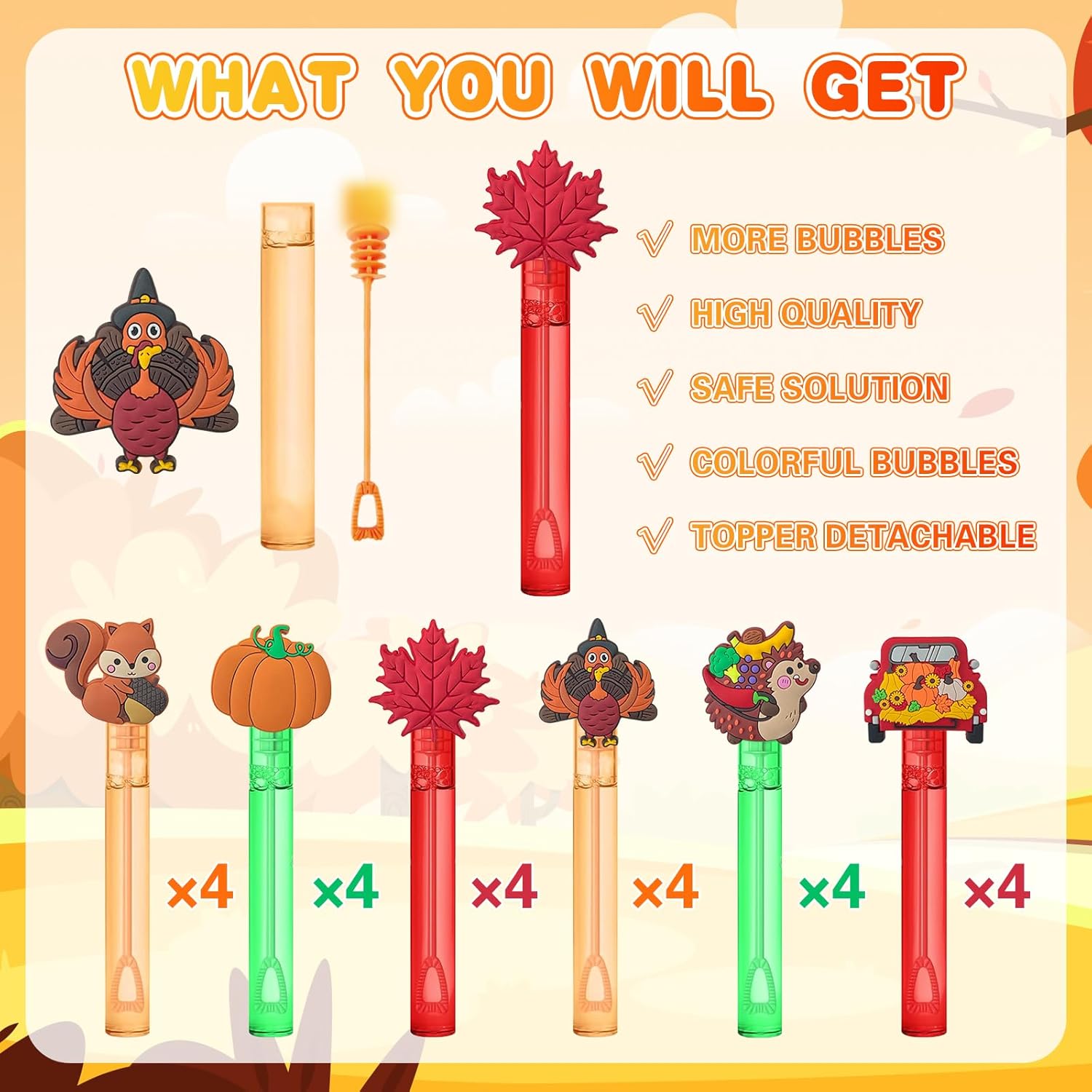 YQUQWN 24 PCS Fall Thanksgiving Bubbles Party Favors Bulk Fall Turkey Bubble Wands for Thanksgiving Gift Party Bag Stuffers Filler Fall Prizes - Image 2