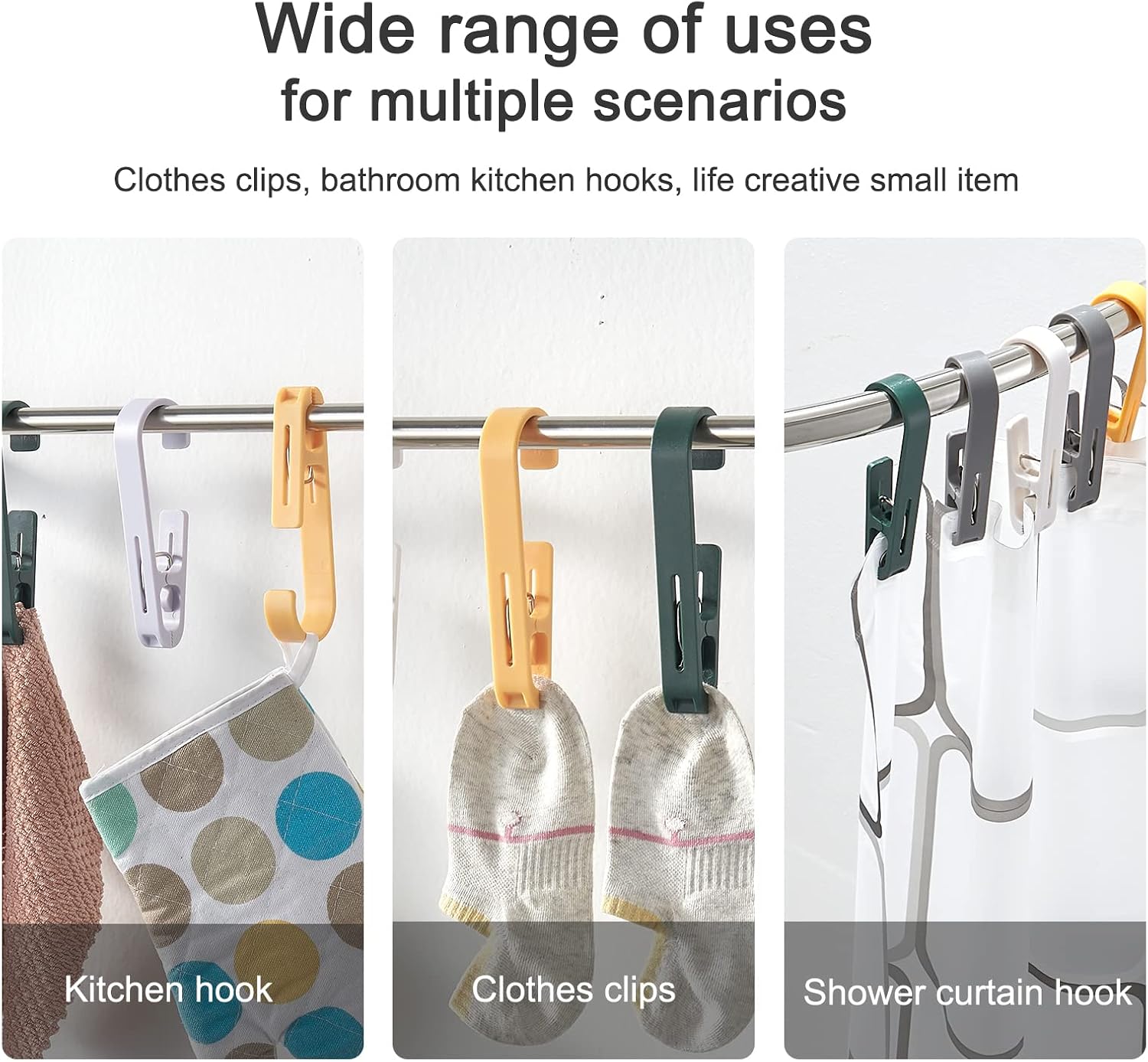 Large Laundry Hook Clothes pins 4PCSpcs Sock Clip Laundry Clips with Springs, Strong Plastic Clothes Drying Line Pegsfor Home Kitchen Outdoor (Grey