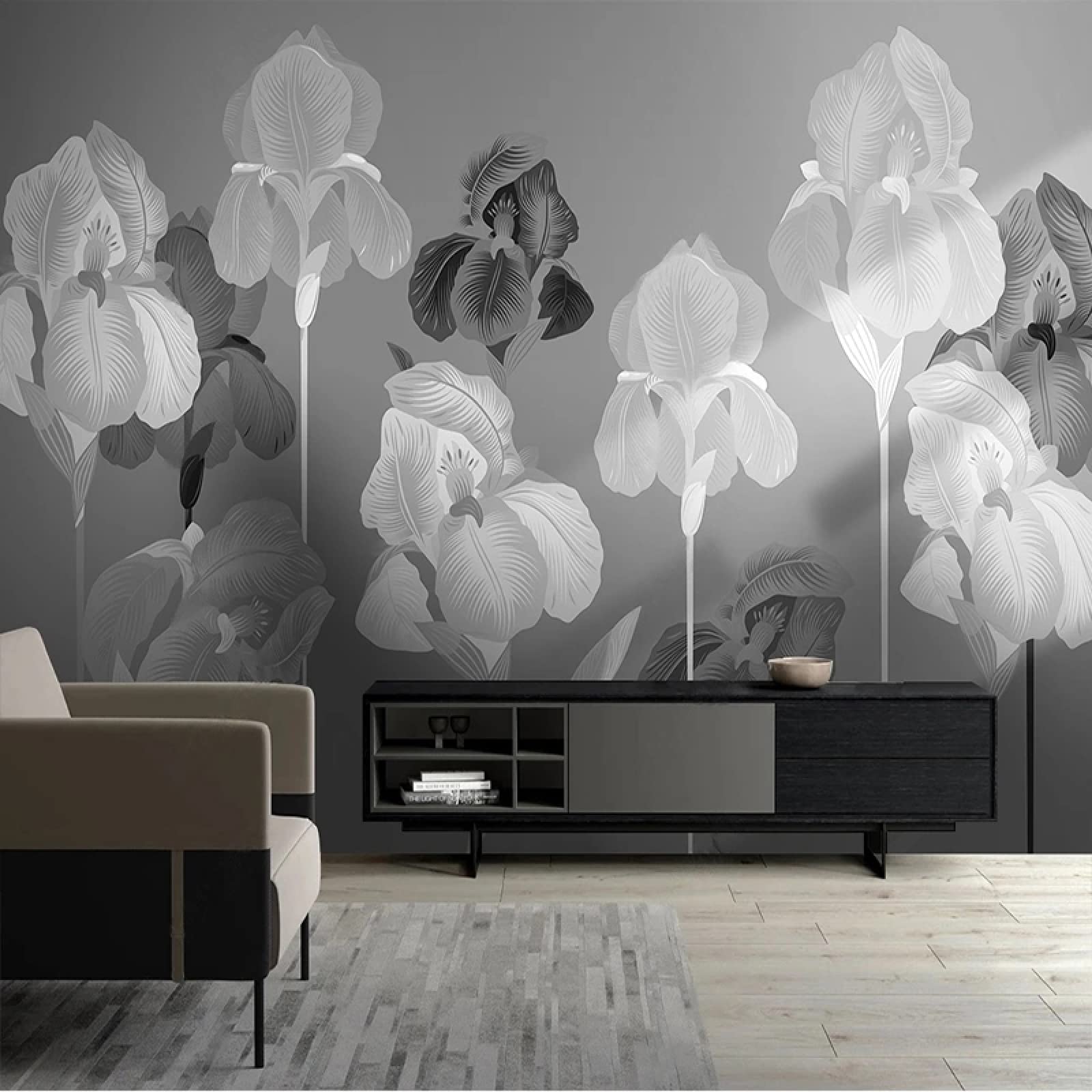 Fond d'écran photo noir et blanc fleur 140x100 cm | Papier peint mural 3D salon