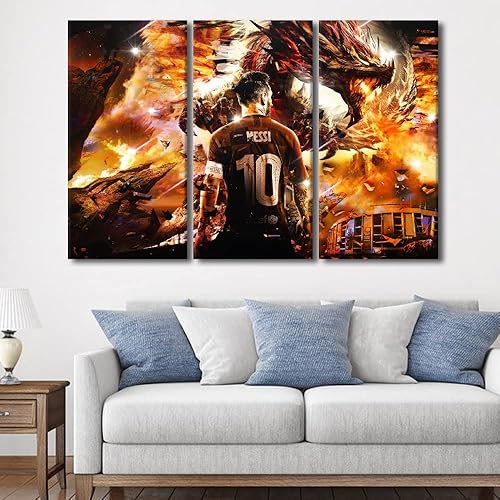 Miniatura 180 de TISHIRON 3 paneles CR7 Cristiano Ronaldo - Póster en lienzo para decoración de pared, pelota deportiva, casa moderna, para club, arena, sala