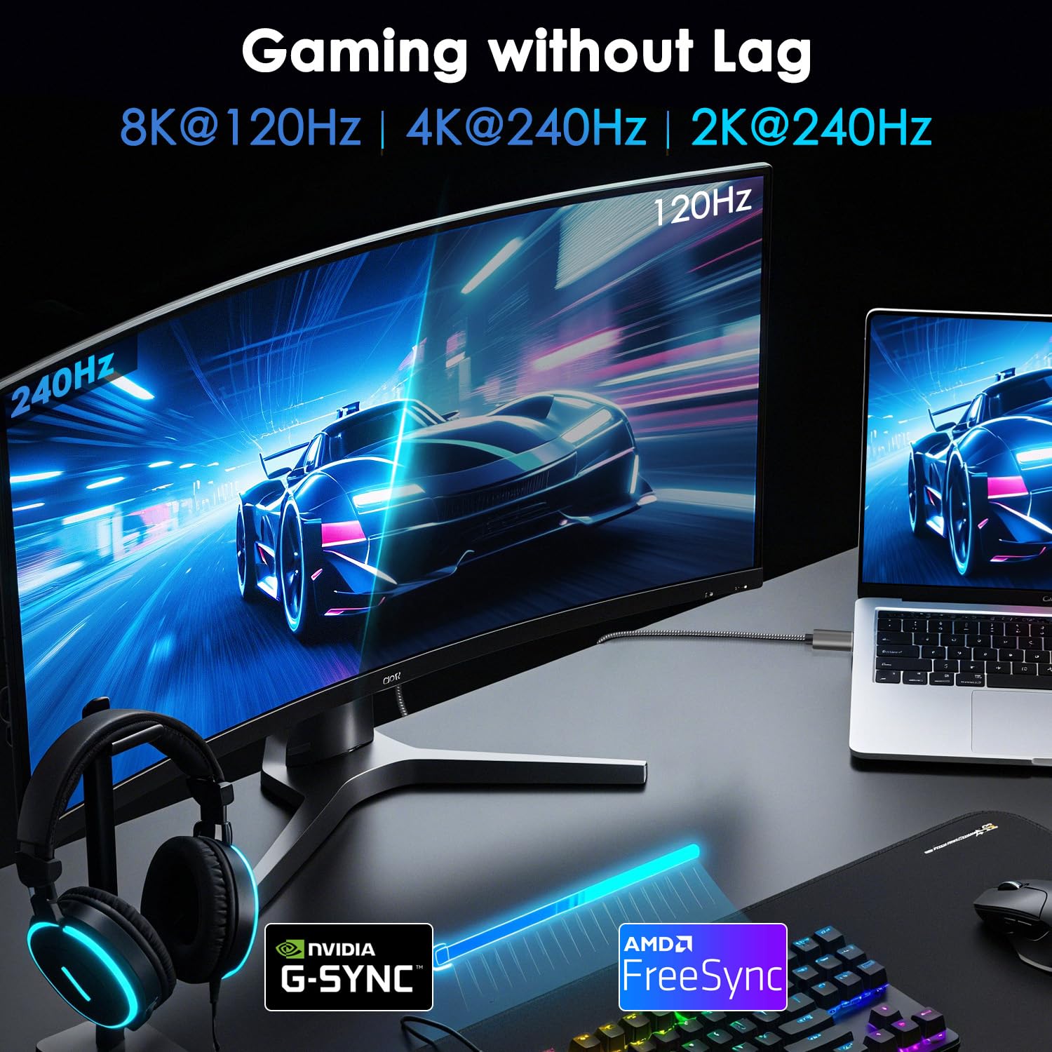 Cavo da USB C a DisplayPort 2.1, 3 m, 16 K a 30 Hz, 8 K a 120 Hz, 4 K a 240 Hz, 40 Gbps ad alta velocità da tipo C a DisplayPort, cavo da USB-C a DP per Thunderbolt 3/4/5, iPhone 16/15, Galaxy S24
