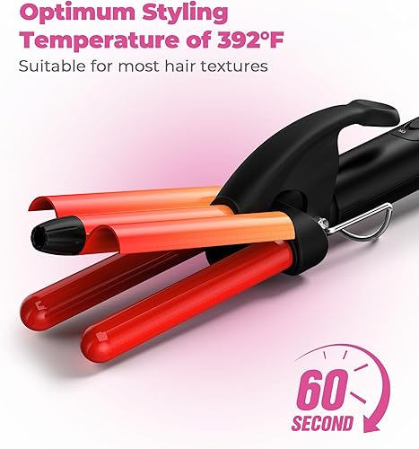 Miniatura 5 de Mini rizador de pelo, rizador de 3 barriles de 12 pulgada con queratina y aceite de argán infundido, rizador de viaje con doble voltaje, bolsa de