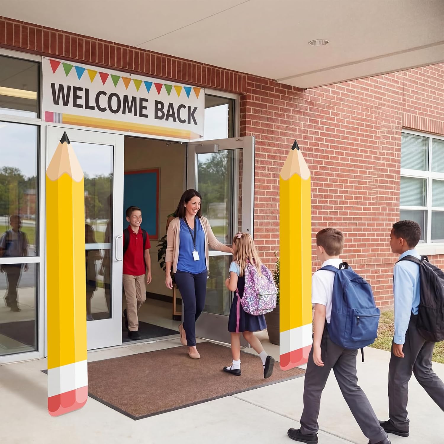 Bucherry 2 Pack Giant Pencil Classroom Decorations 79 Inch Jumbo Yellow Pencil Hollow Board Decor with Support Stand for Preschool Kindergarten Graduation Back to School First Day of School Photo Prop