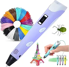 Caneta Impressora 3D USB Bivolt com Controle de Temperatura, Display LCD e Filamentos ABS/PLA - Kit Completo para Crianças e DIY Criativo (Lilás)