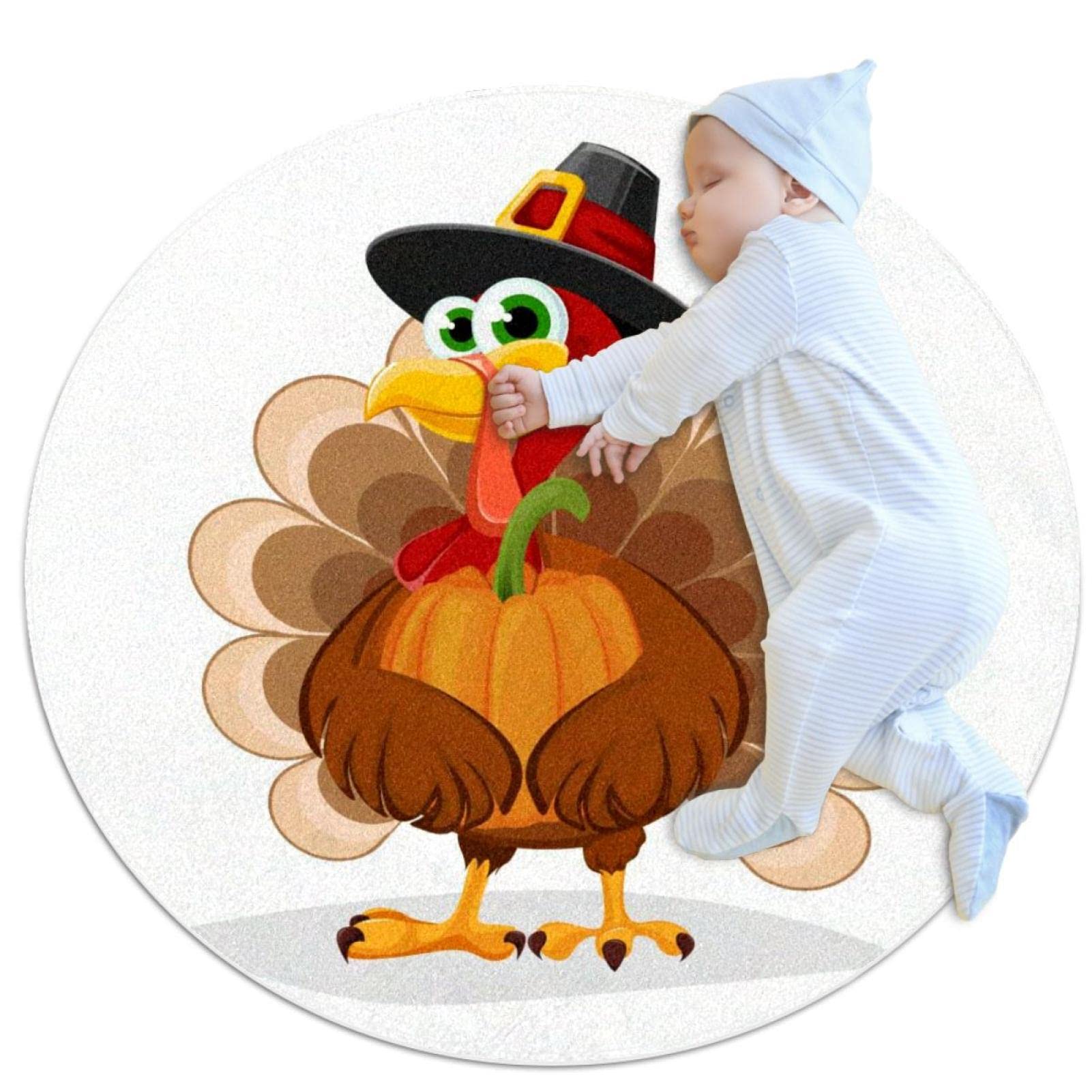 Tapis ronds Joyeux Thanksgiving doux antidérapants chambre salon 100cm