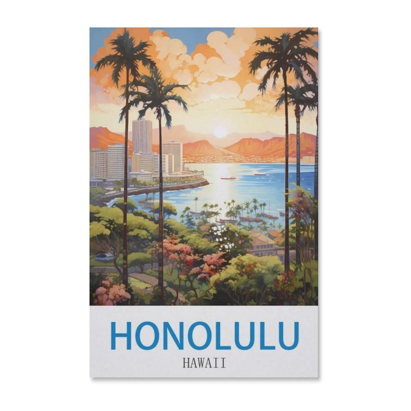 1000 Piece Jigsaw Puzzle for Adults，Honolulu Hawaii Vintage Travel Poster travel，paper Puzzle - for Adults Teens Educational Toys Gifts（50x70cm）-G23