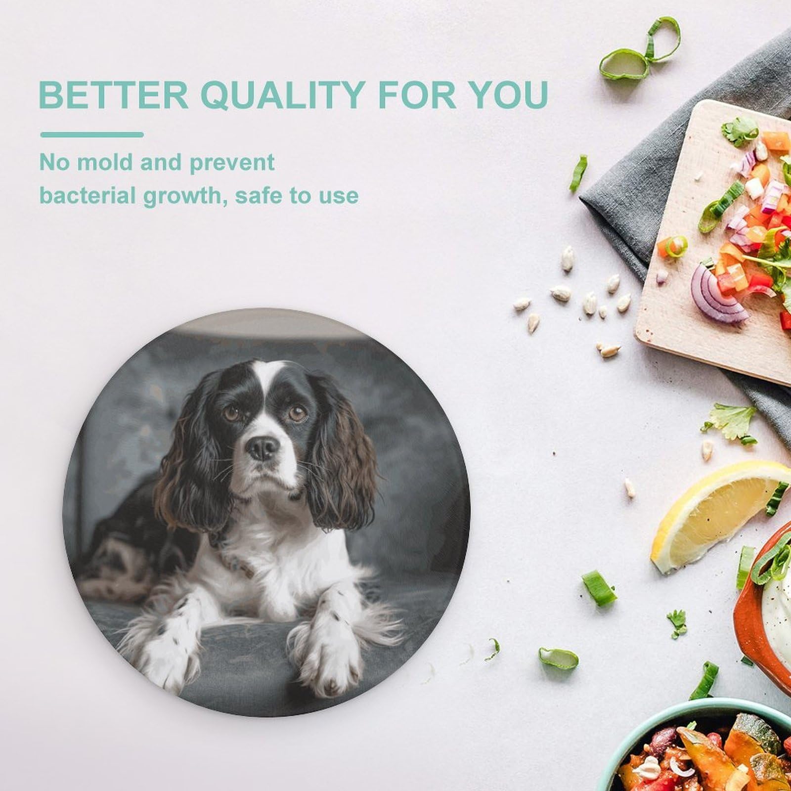 Spaniel On The Sofa - Tabla de cortar redonda fácil de limpiar, tablas de cortar para cocina de tamaño grande 7.9, tablas de cortar esenciales de cocina convenientes para carne y verduras