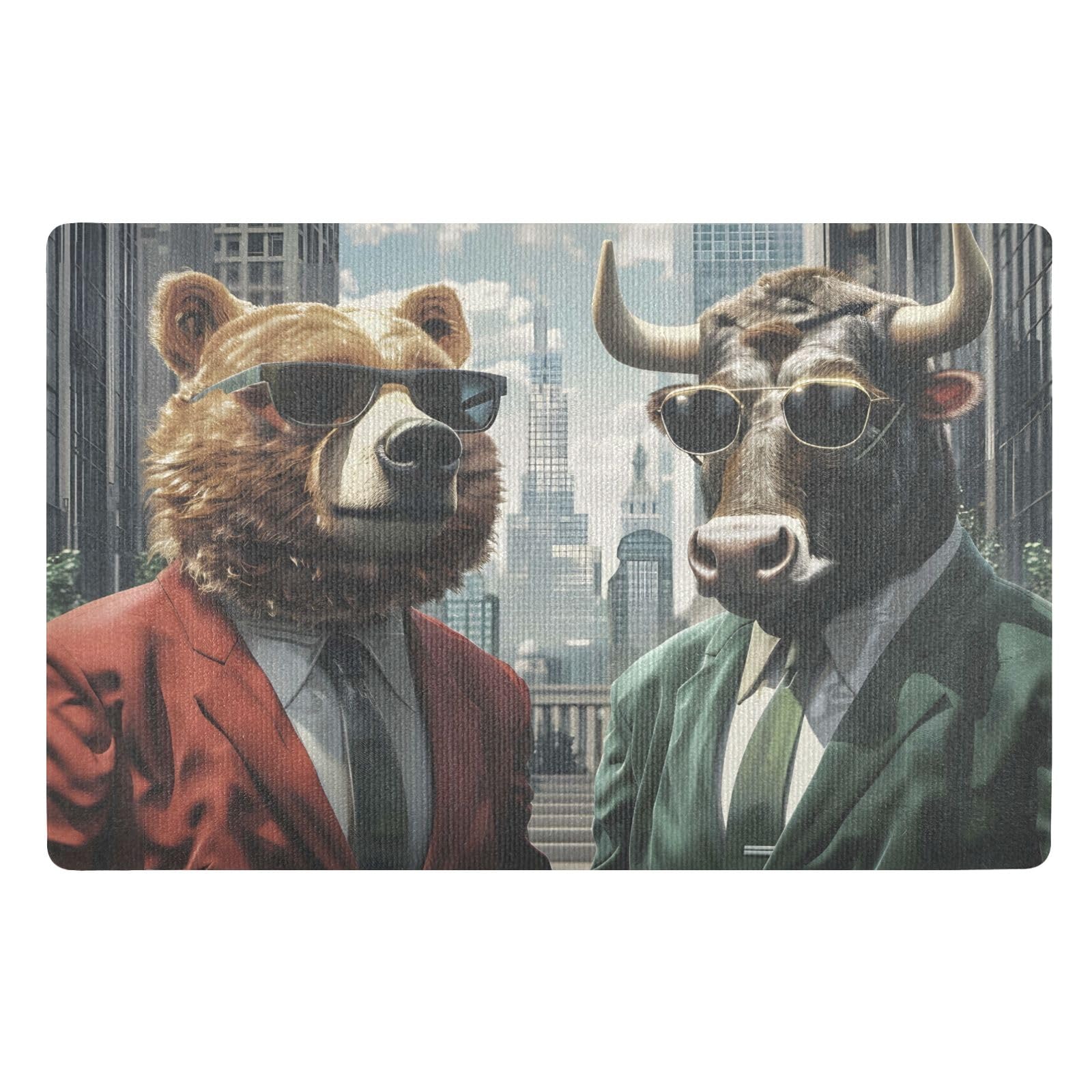 Doormat 32 x 20 Inches Bear and Bull in Suits Rug Washable Carpet for Entryway