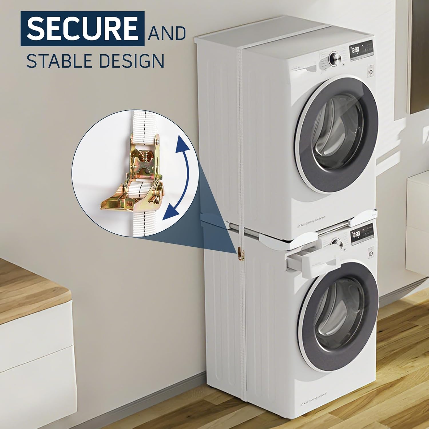 Washer Dryer Stacking Kit for 22–27 Inch Stacking Kit for Washer And Dryer Stackable Adjustable Kit for Dryer Machine and Washing with Ratchet Strap Space Saving Laundry Stacker for Laundry Rooms