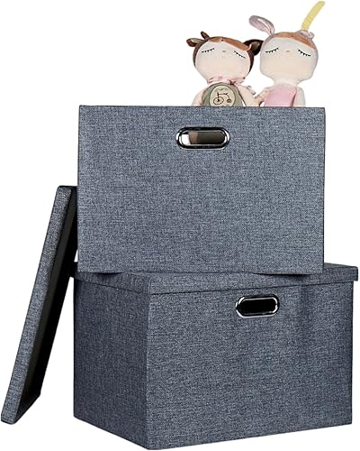 FABINADO Contenedores de almacenamiento con tapa, canastas organizadoras de almacenamiento plegables de tela para armario, hogar, oficina,