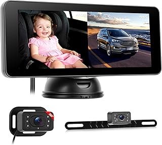 Baby-Autokamera & Rückfahrkamera 2-in-1, 6,86-Zoll IPS Split-Screen Monitor für Kinder, 1080P-HD 2 Kameras mit Nachtsicht, Weitwinkel, für Kopfstützen und Nummernschilder