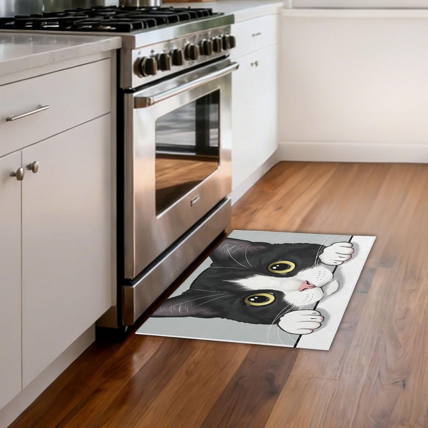 JIPONI Front Door Mat, Cat Tuxedo Kitty Non-Slip Doormat for Indoor Outdoor Entrance, 24x35 Soft Washable Welcome Porch Kitchen Rugs