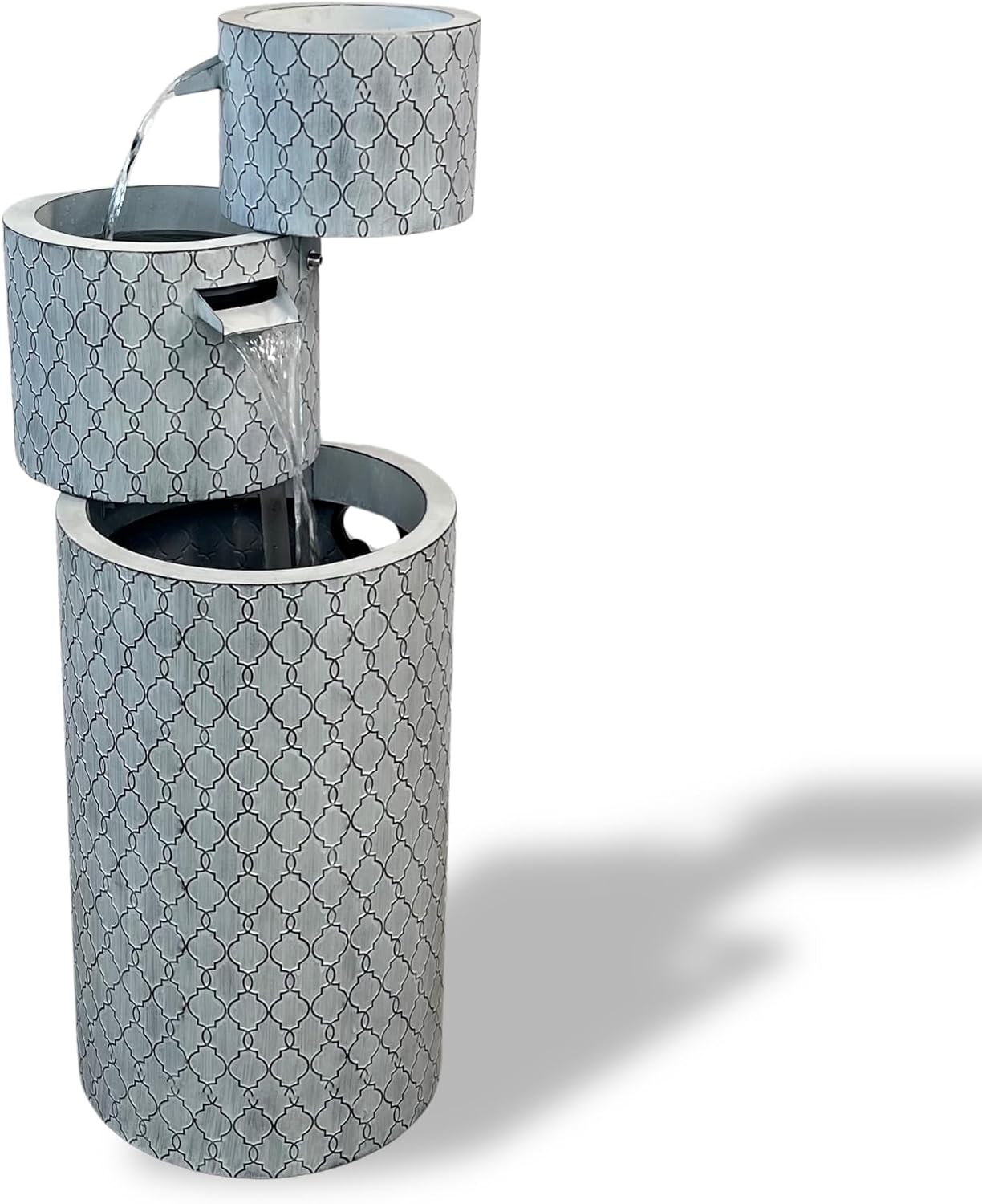 XBrand 33.5" Zinc Metal Tiered Water Fountain with Planter, Modern Indoor/Outdoor Decorative Fountain for Home, Garden, Patio