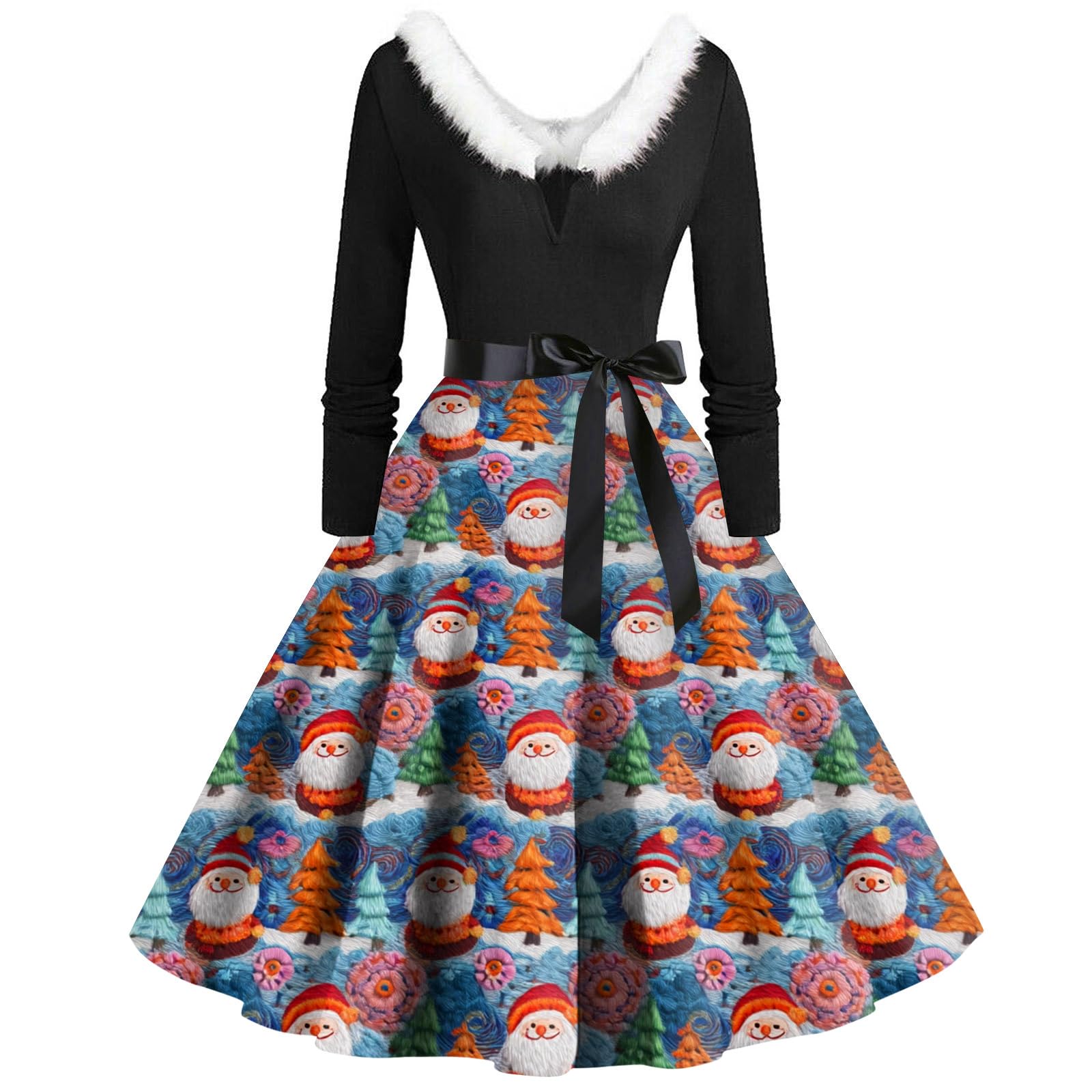 Christmas Dress for Women Winter Dresses Vintage Lightweight Pine Tree Midi Long Sleeve V Neck Dress
