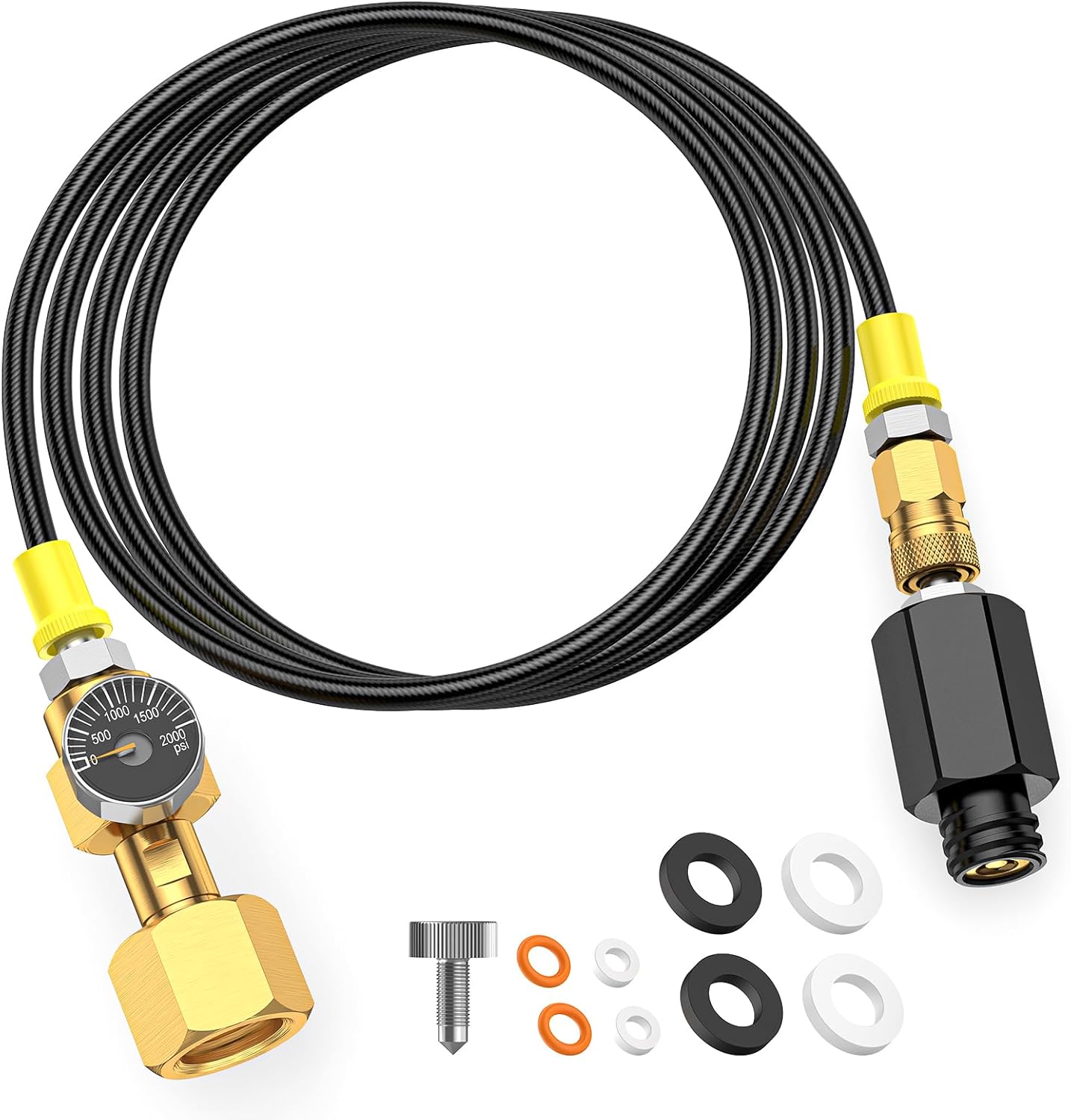 Soda Machine Co2 Quick Connector Adapter with Hose & Gauge & Bleed Valve, Co2 Tank Adapter to Soda-stream Soda Water Maker, CGA320 to TR21-4 Connector Fit For Fizze, One Touch, Jet