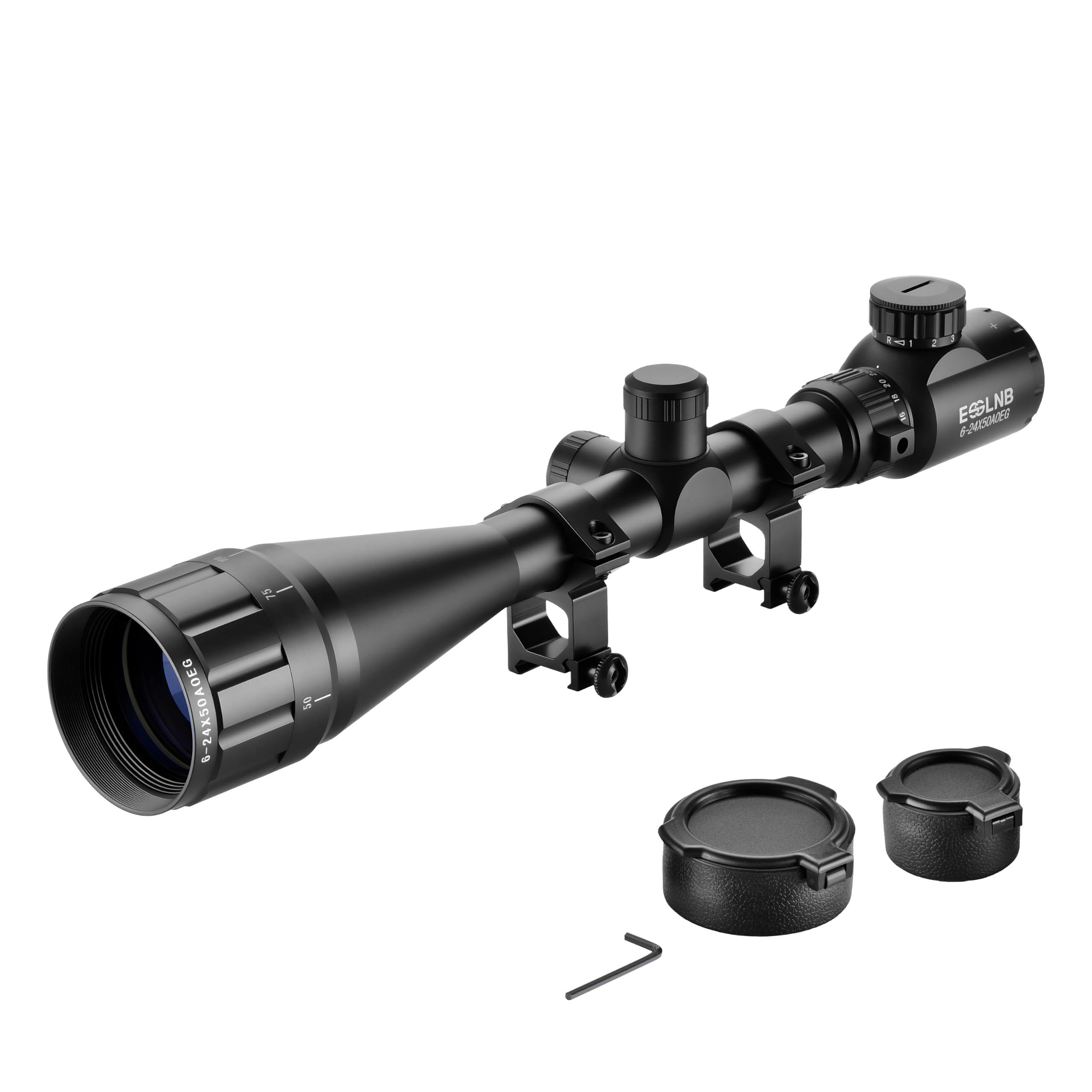 ESSLNB Luftgewehr Zielfernrohr 6-24x50 Zielfernrohre mit Mil-Dot Entfernungsmesser AOEG 5 Helligkeitseinstellungen mit 20mm/22mm Picatinny-Schienenhalterung und Abdeckungen für die Jagd